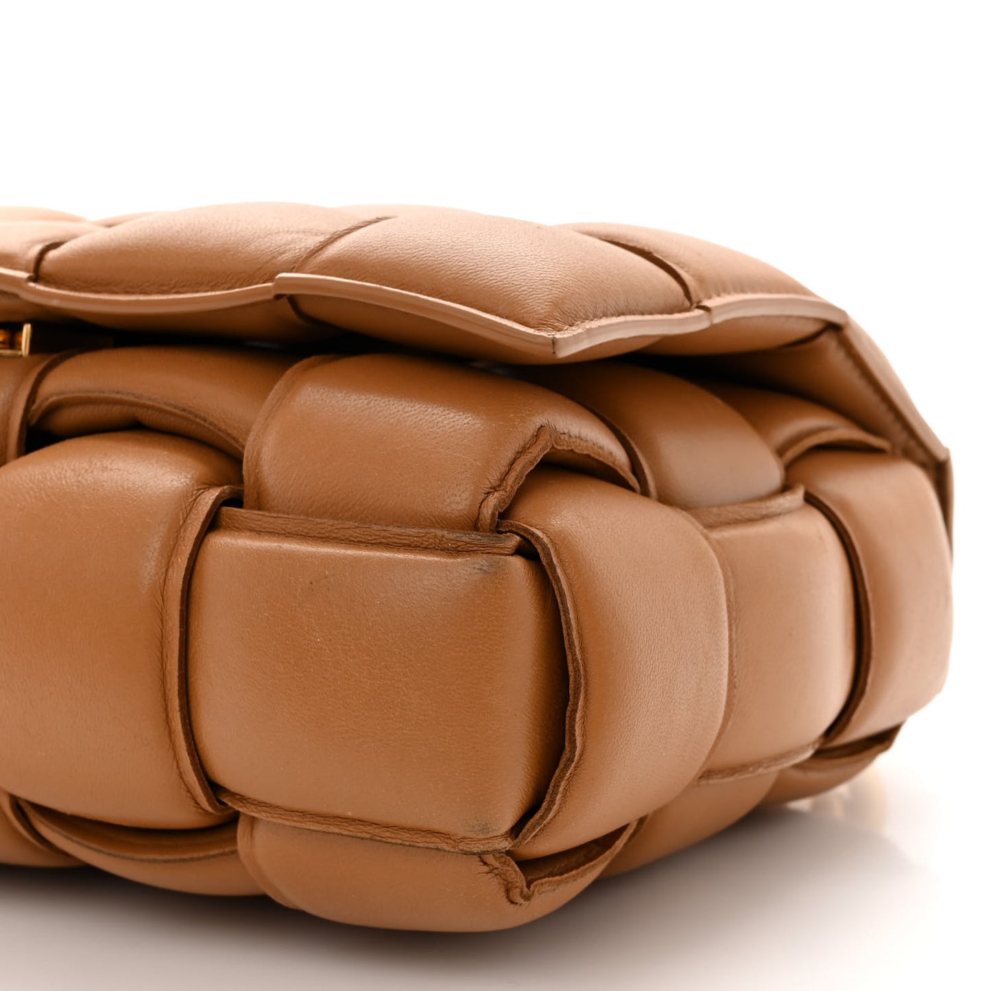 Lambskin Maxi Intreccio Padded Chain Cassette Crossbody Bag Caramel