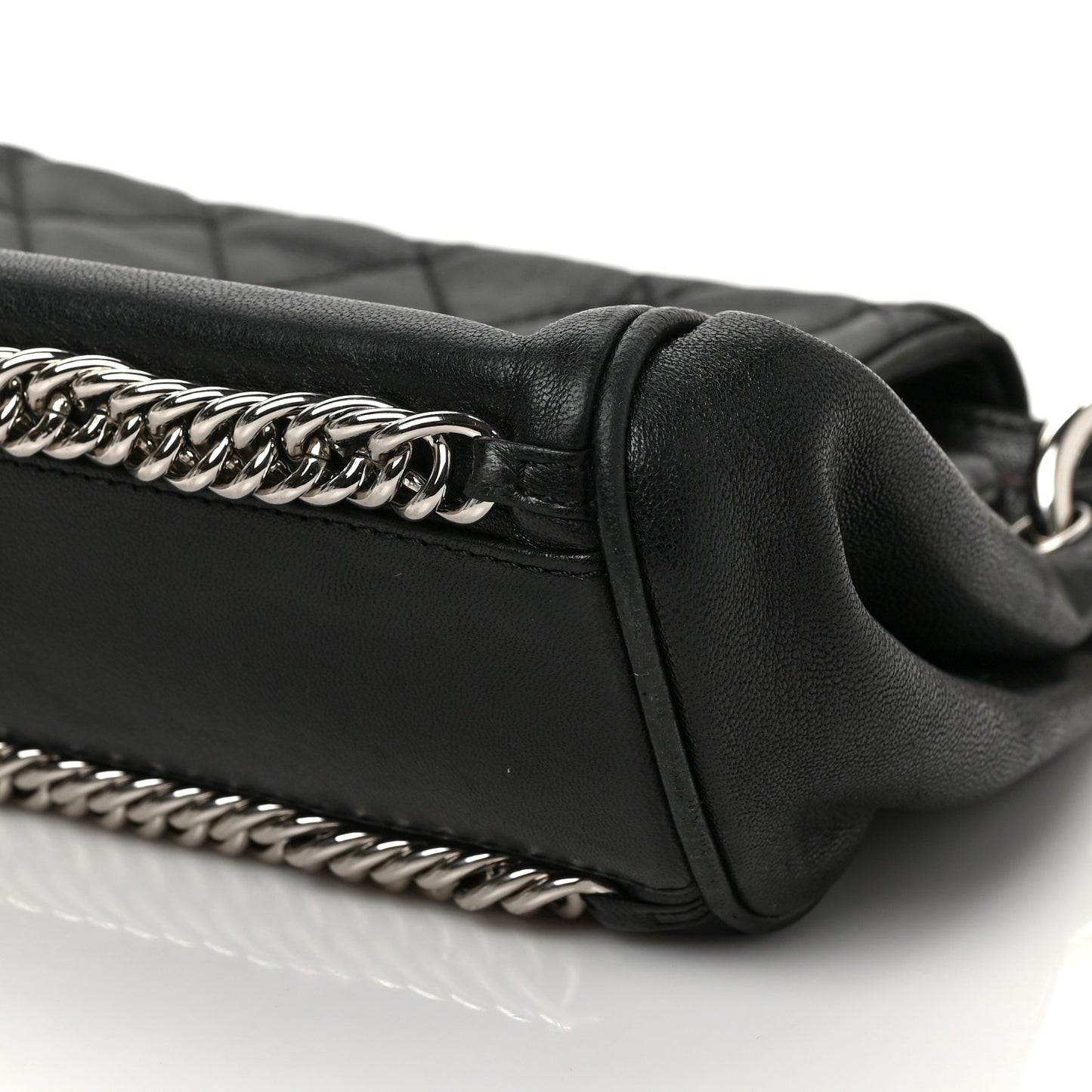 Washed Lambskin Quilted Bijoux Chain Accordion Flap Black