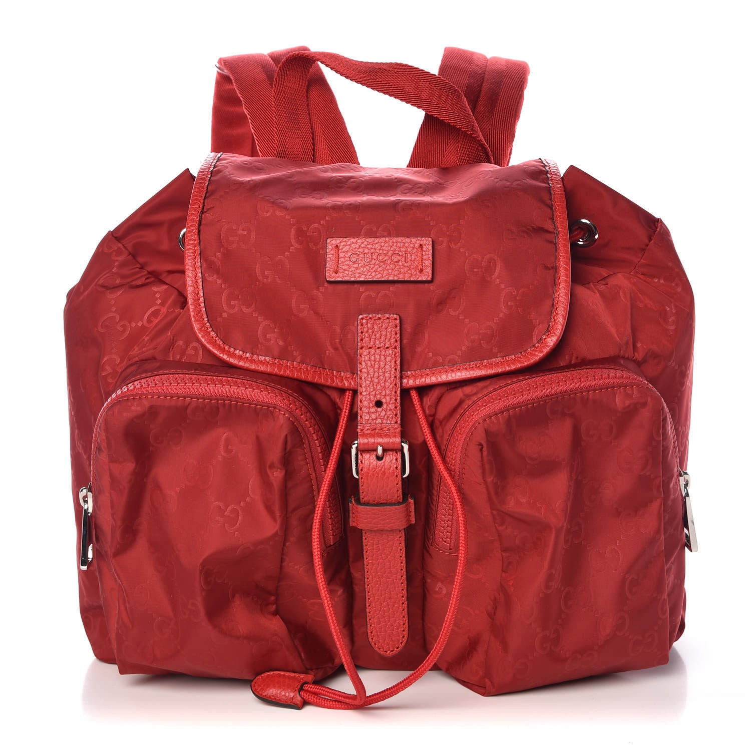 Gucci Nylon Monogram Dollar Calfskin Medium Light Single Buckle Backpack Vibrant Red 1 of 9