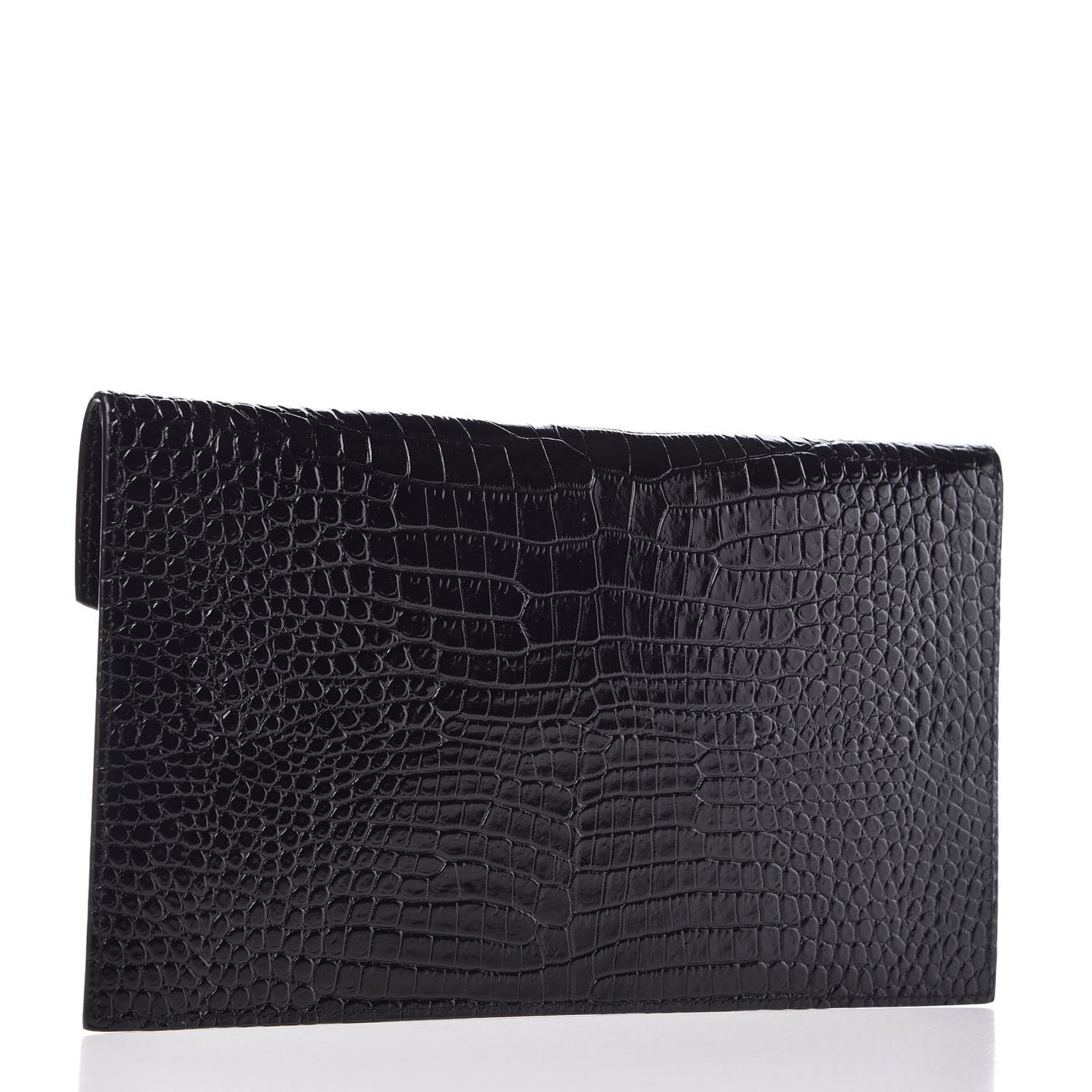 Calfskin Crocodile Embossed Uptown Monogram Clutch Black