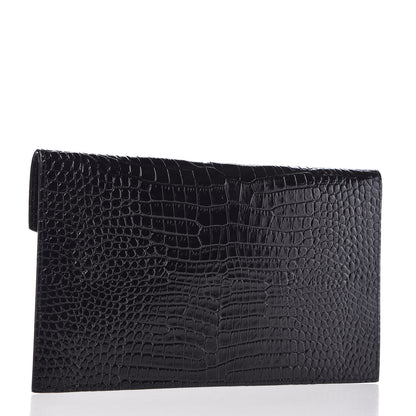 Saint Laurent Calfskin Crocodile Embossed Uptown Monogram Clutch Black 3 of 7