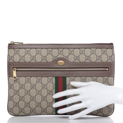 Gucci GG Supreme Monogram Large Ophidia Pouch Clutch Brown 2 of 9