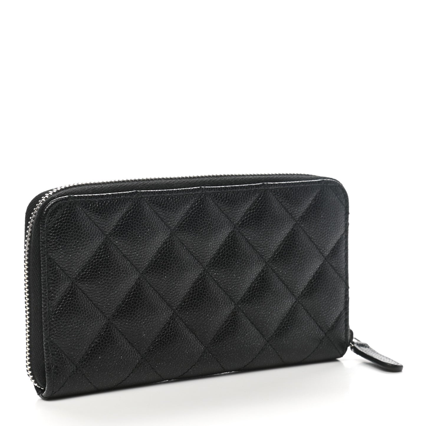 Iridescent Caviar Quilted Medium Zip Around Wallet Black