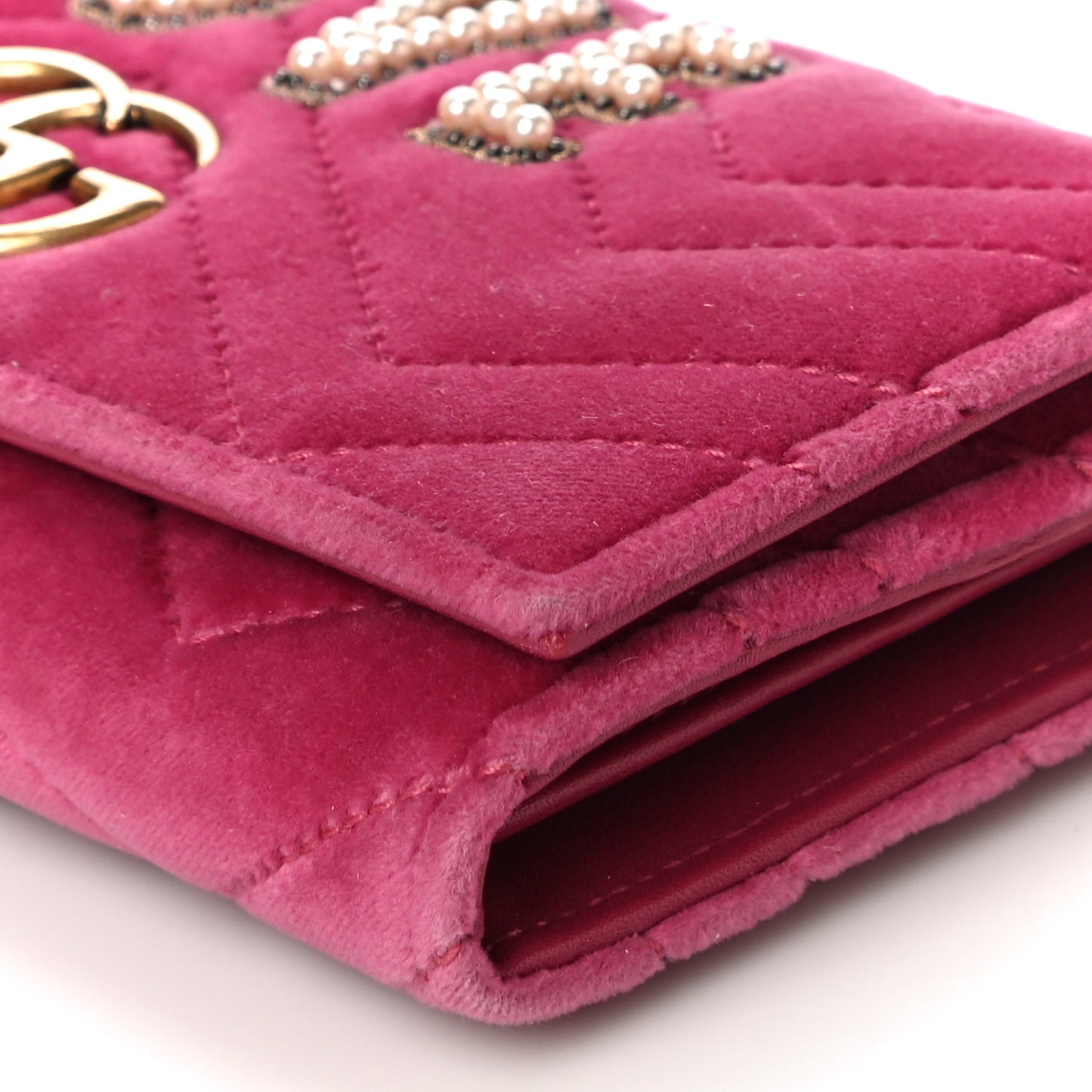 Velvet Matelasse Pearl Love Embroidered GG Marmont Wallet Light Raspberry Rose
