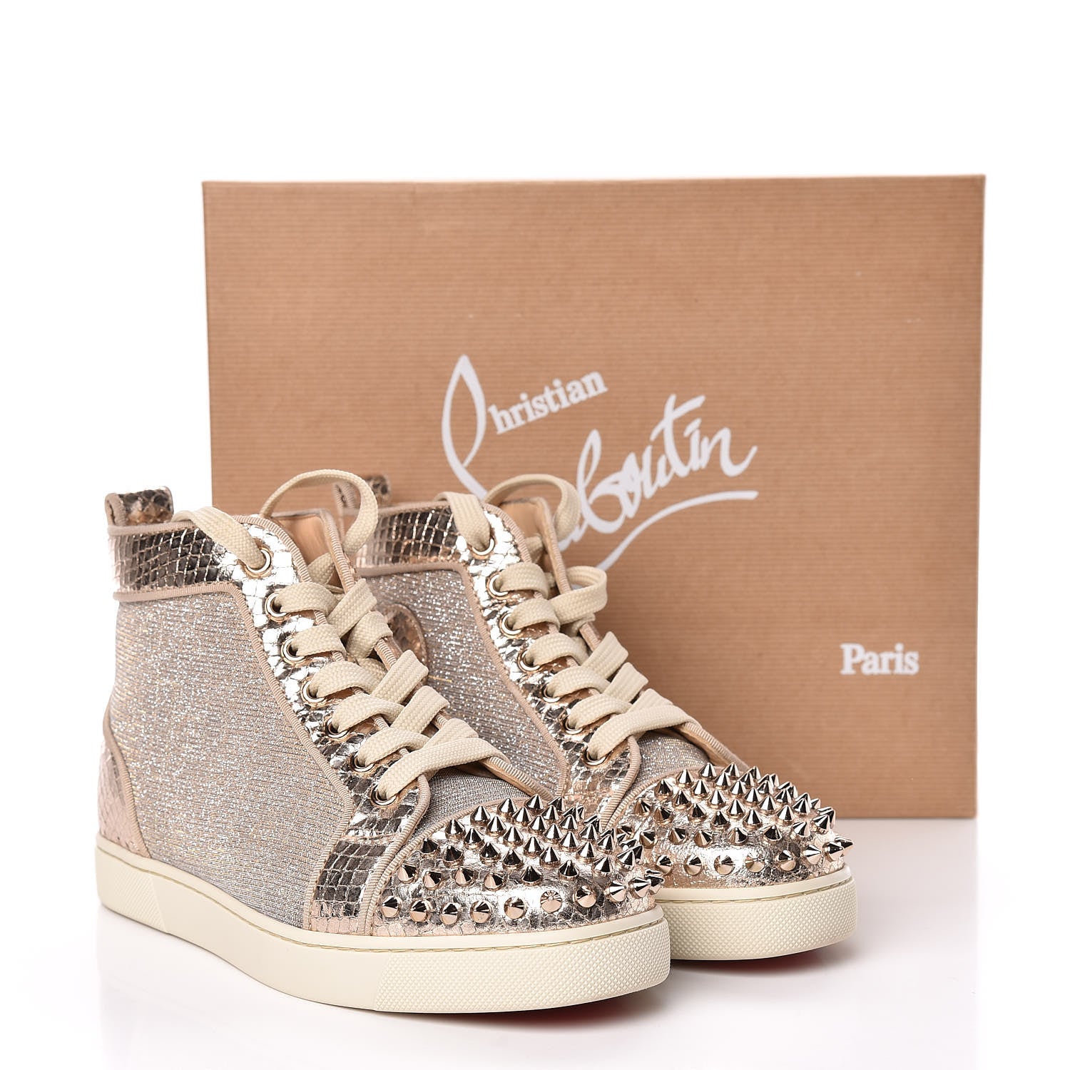 Christian Louboutin Lame Womens Lou Spikes Flat Sneakers 37.5 Gold 9 of 9