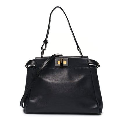 Fendi Vitello Saddle Mini Peekaboo Iconic Satchel Black 1 of 11