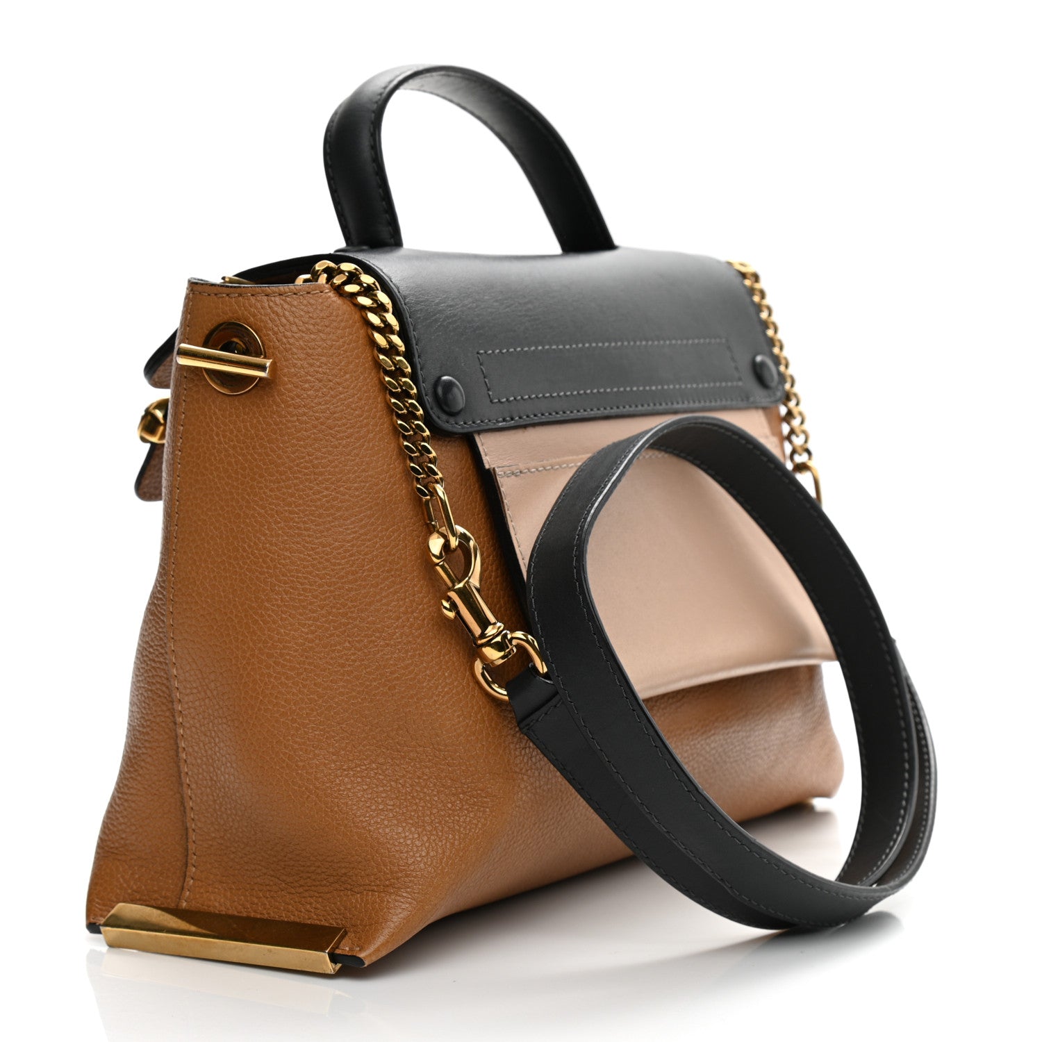 Chloe Calfskin Medium Clare Top Handle Bag Tan Black 3 of 21