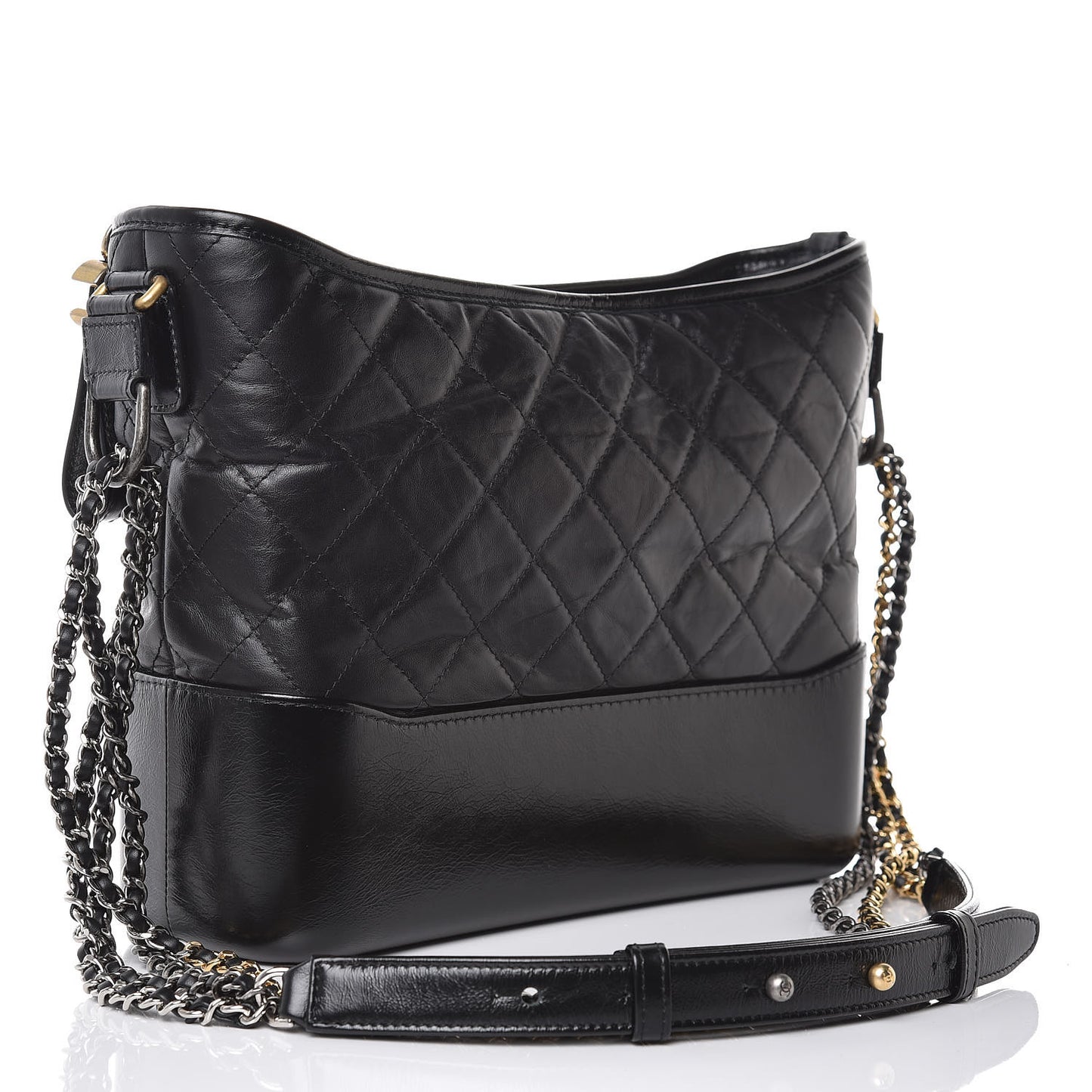 Aged Calfskin Quilted Medium Gabrielle Hobo Black