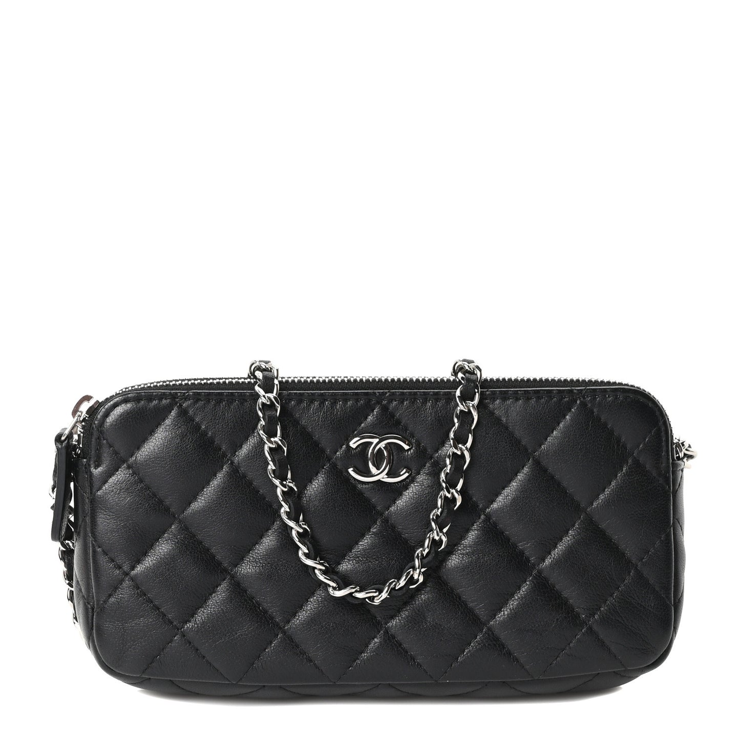 Lambskin Quilted Small Clutch With Chain Black