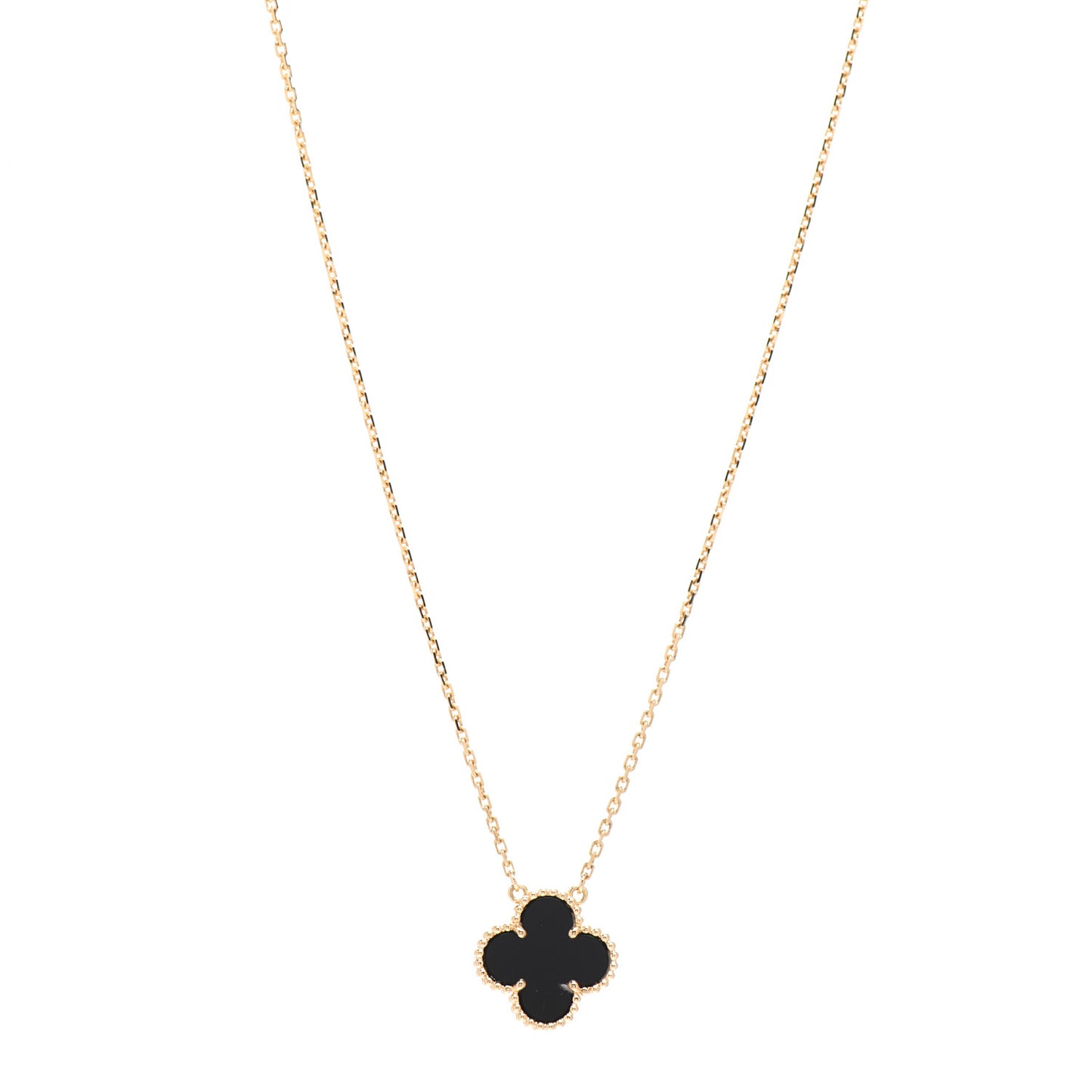 18K Yellow Gold Black Onyx Vintage Alhambra Pendant Necklace