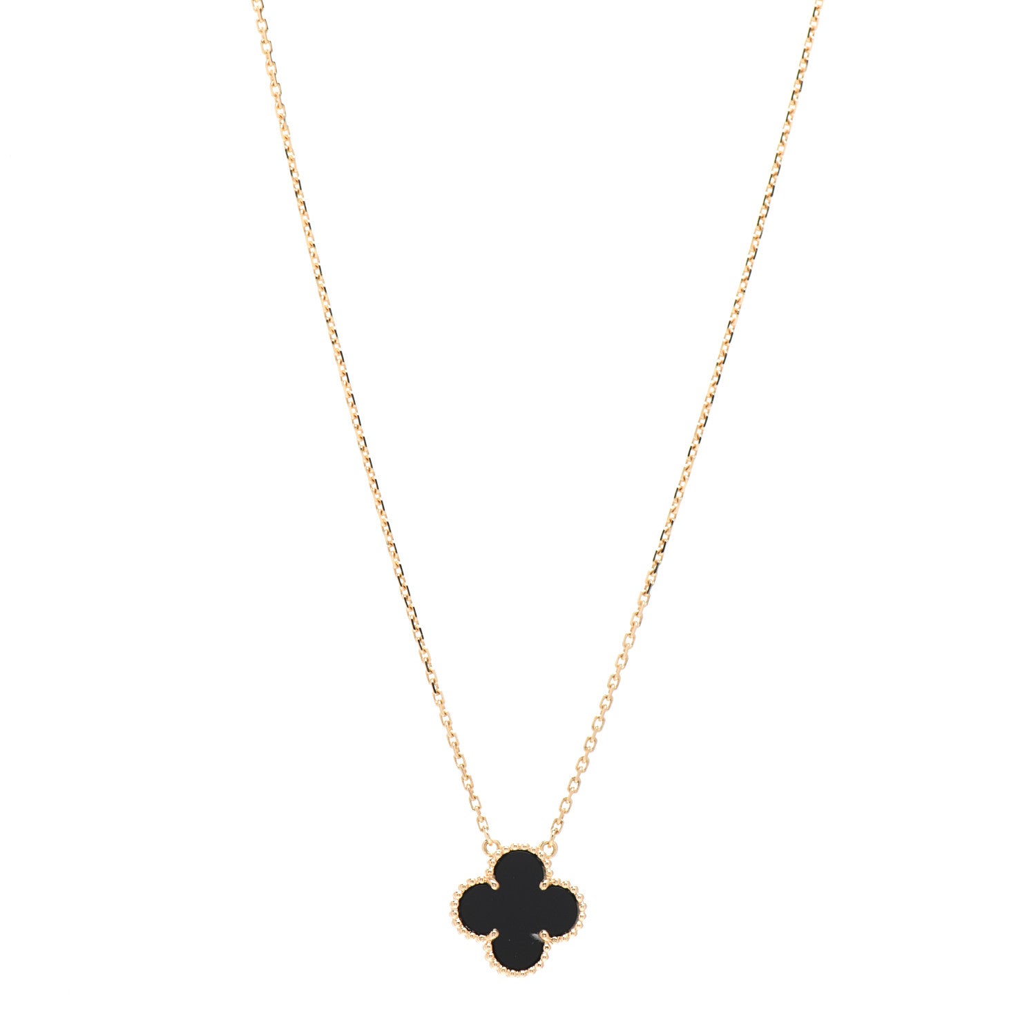 Van Cleef & Arpels 18K Yellow Gold Black Onyx Vintage Alhambra Pendant Necklace 1 of 6
