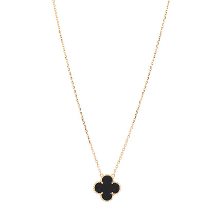Van Cleef & Arpels 18K Yellow Gold Black Onyx Vintage Alhambra Pendant Necklace 1 of 6