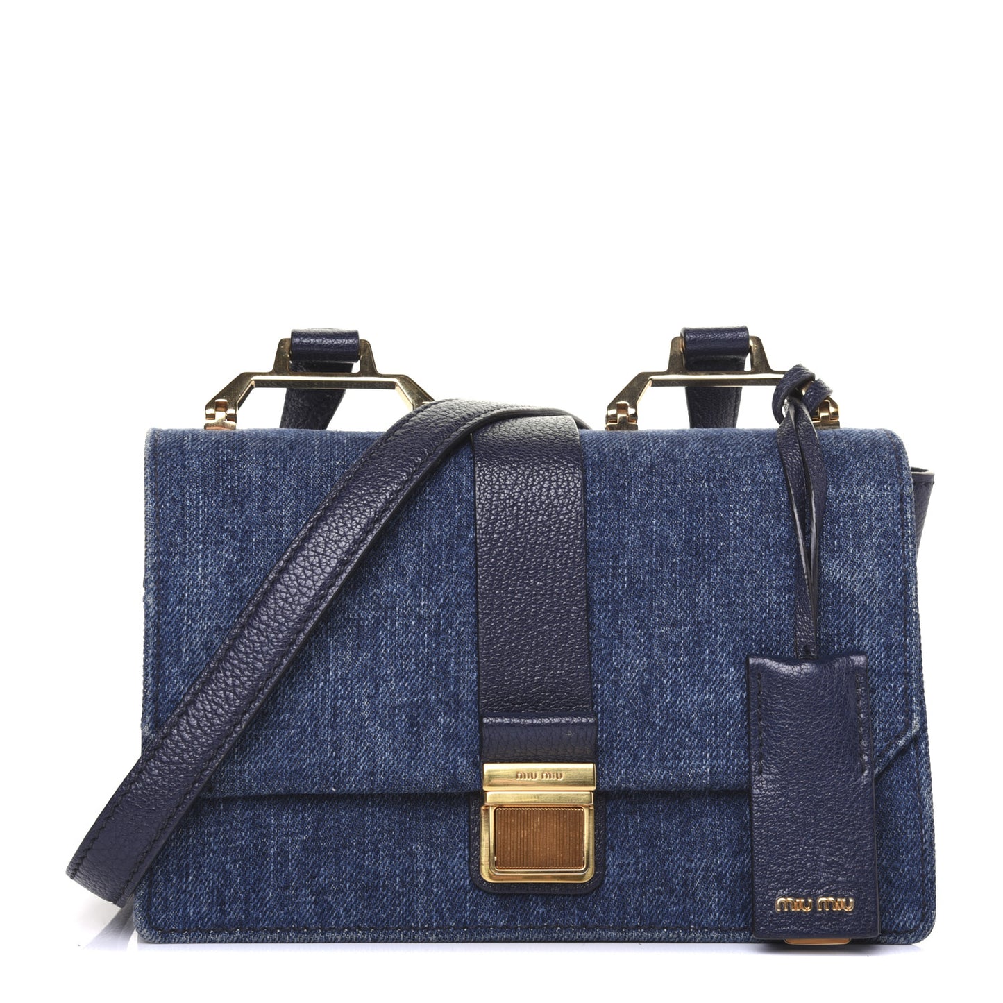 Denim Goatskin Bandoliera Madras Shoulder Bag Blue