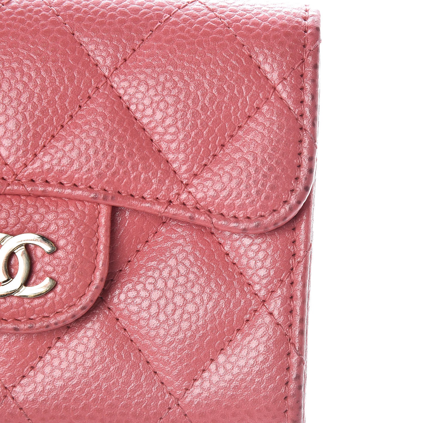 Caviar Quilted Flap Card Holder Pink