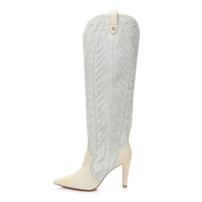 Christian Louboutin Calfskin Santia Botta 85 Tall Boots 39 White Albatre 1 of 9