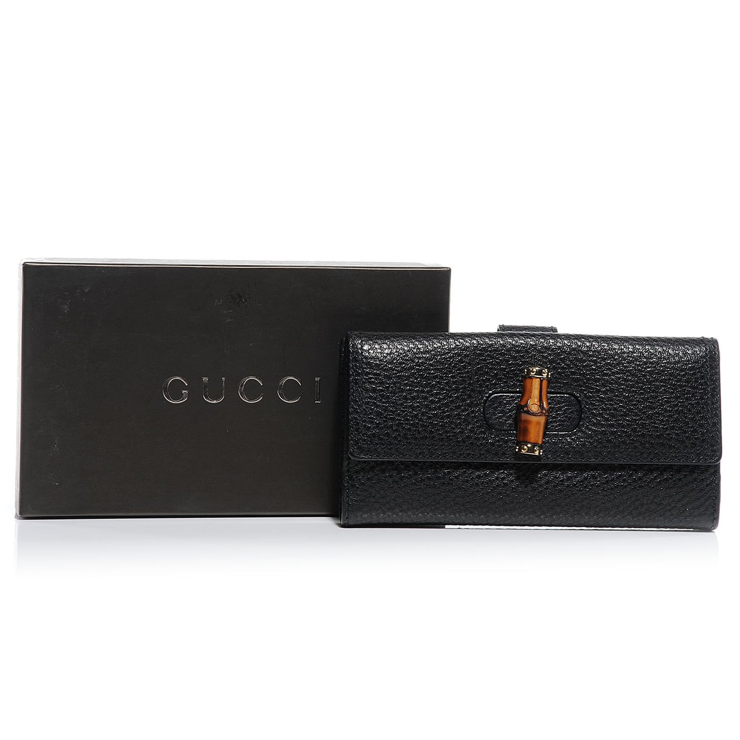 Leather GG Bamboo Long Wallet Black