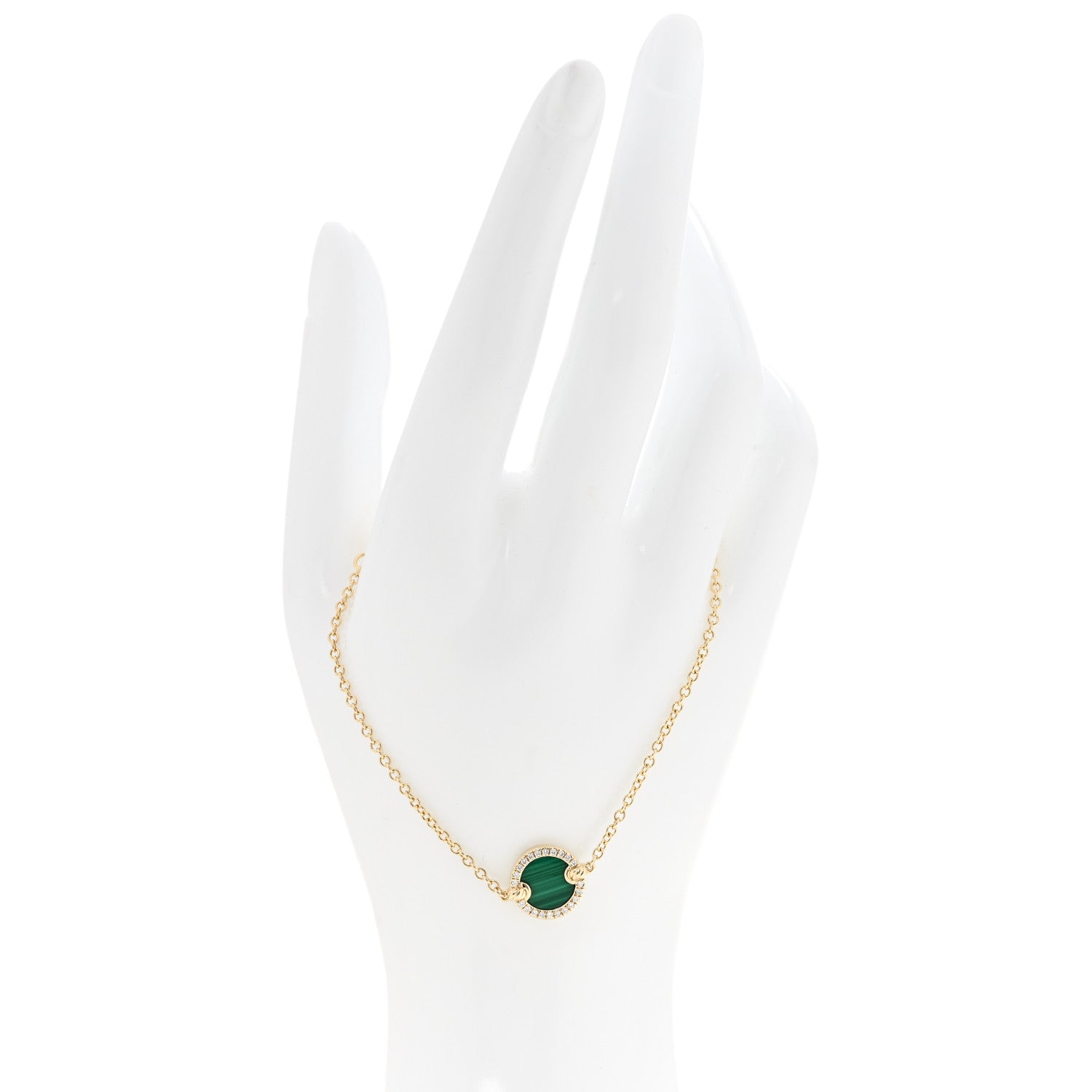David Yurman 18K Yellow Gold Diamond Malachite Petite Elements Bracelet 2 of 5