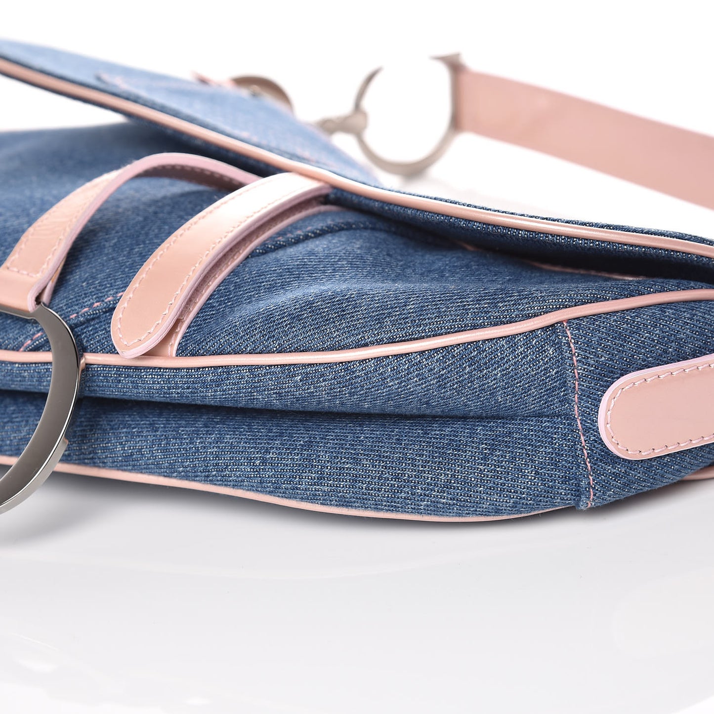 Patent Denim Jeans Saddle Bag Blue Pink