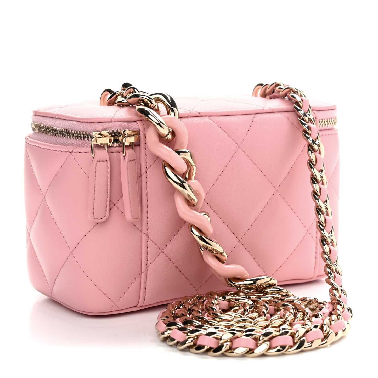 Lambskin Resin Elegant Chain Vanity Case Pink
