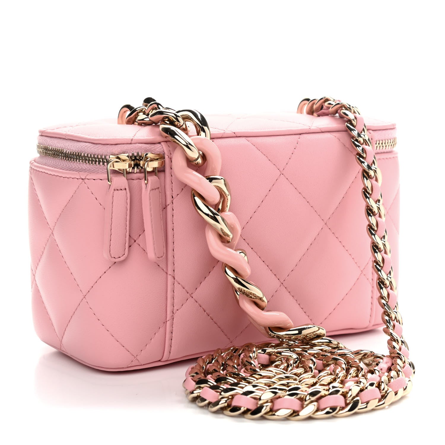 Chanel Lambskin Resin Elegant Chain Vanity Case Pink 3 of 9