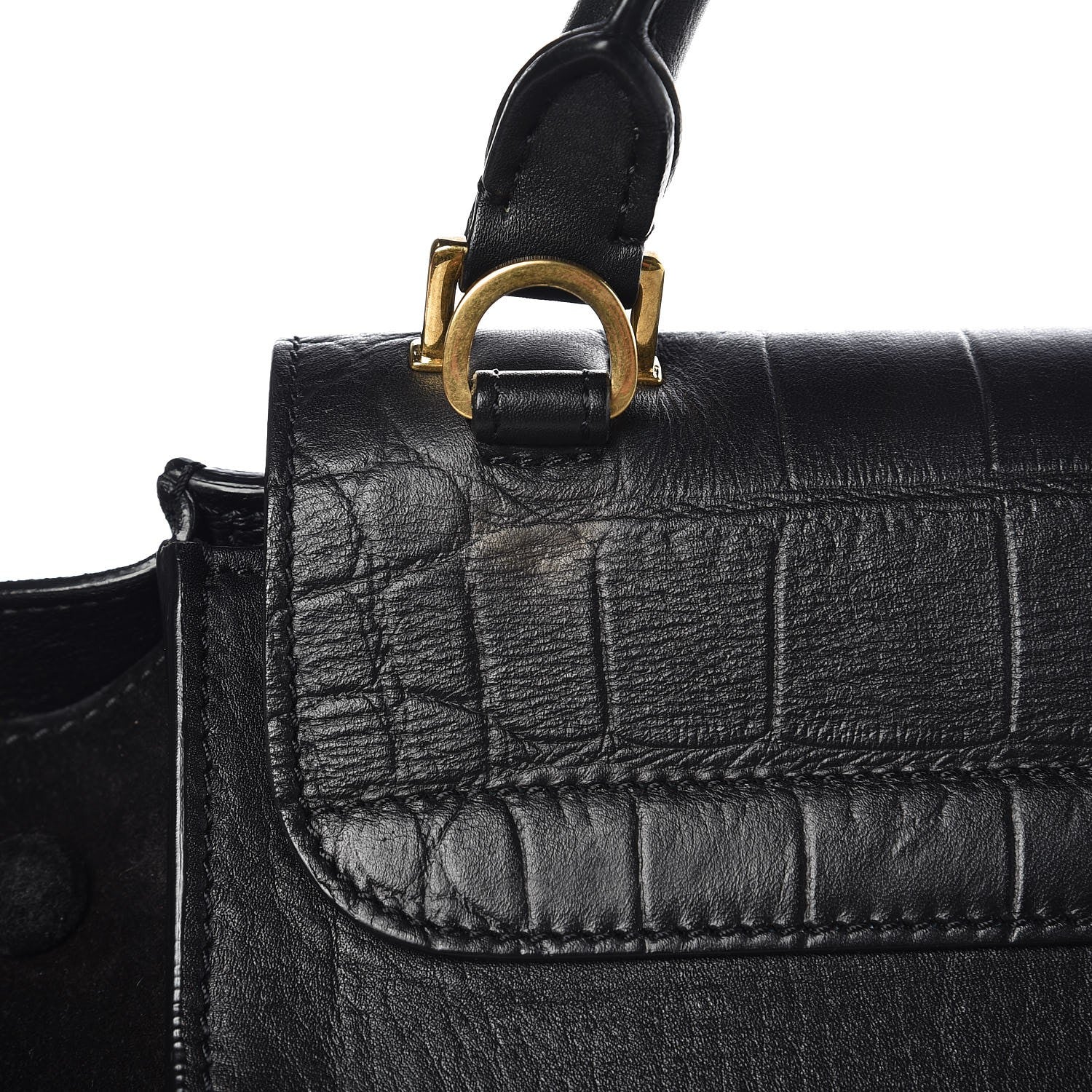 Celine Crocodile Embossed Calfskin Medium Trapeze Black 7 of 10