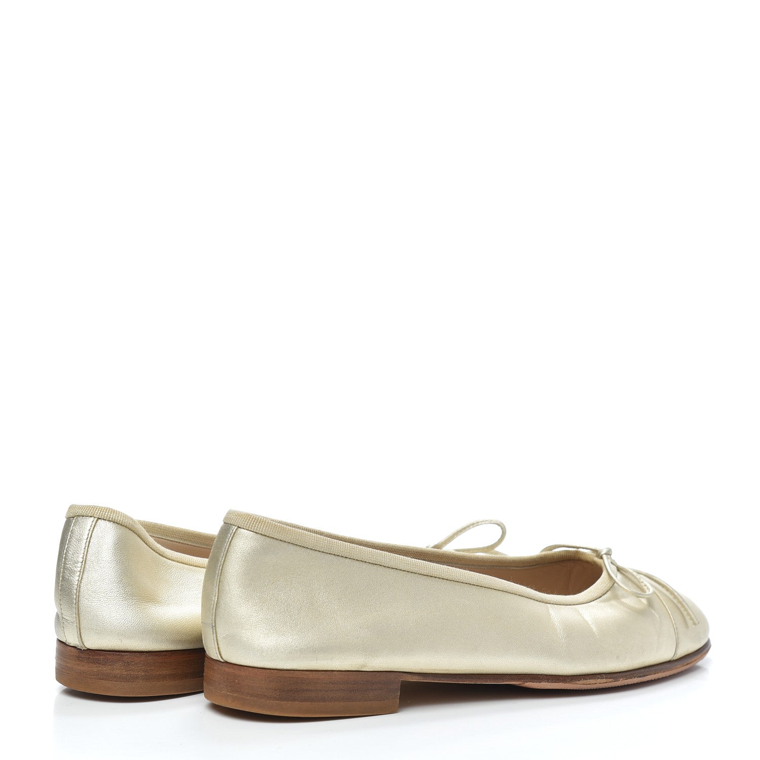 Chanel Metallic Lambskin CC Cap Toe Ballerina Flats 37.5 Light Gold 4 of 9
