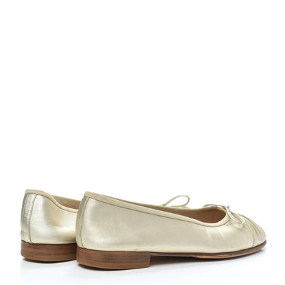 Chanel Metallic Lambskin CC Cap Toe Ballerina Flats 37.5 Light Gold 4 of 9