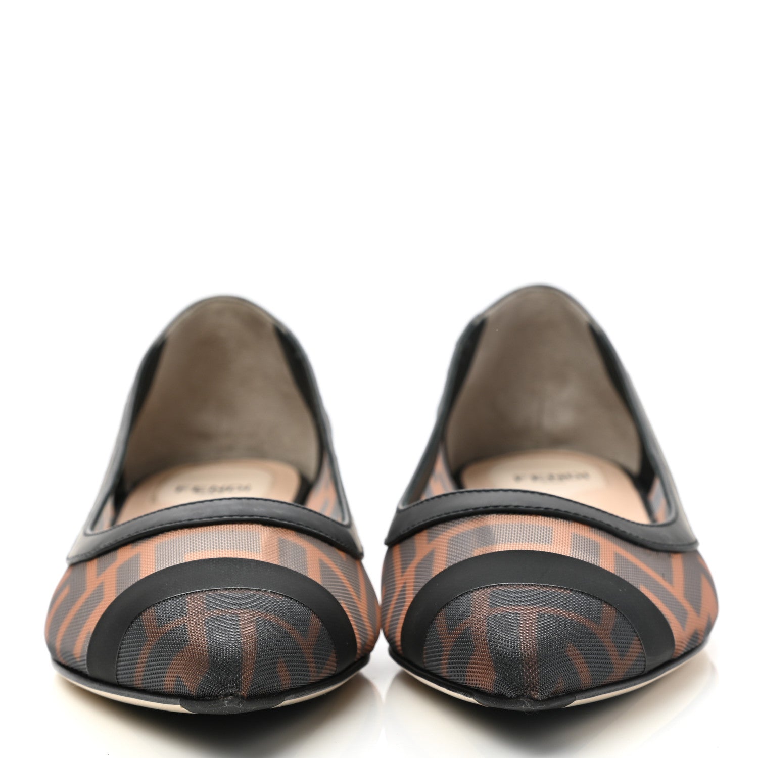 Fendi Mesh FF Skimmer Ballerina Flats 37 Tobacco Moro Black 2 of 8