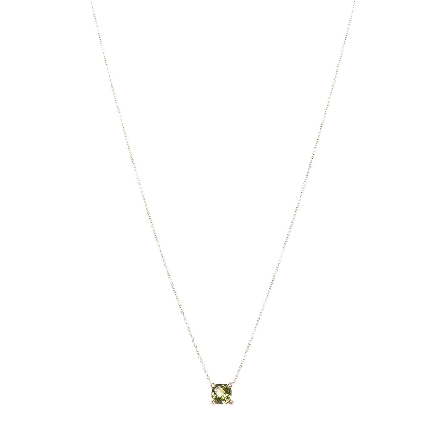 18K Yellow Gold Diamond 7mm Peridot Petite Chatelaine Pendant Necklace