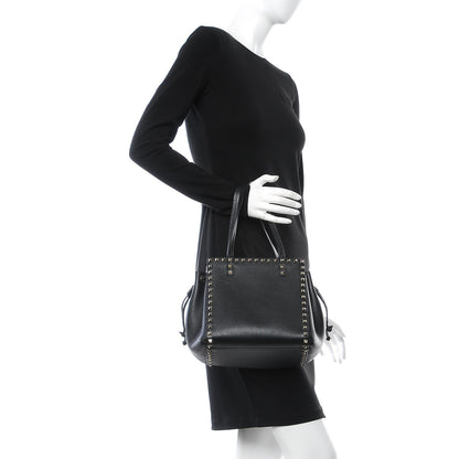 Valentino Garavani Pebbled Calfskin Rockstud Double Handle Cinch Tote Black 2 of 7