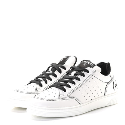 Chanel Calfskin Womens Logo Sneakers 38.5 White Black 3 of 7