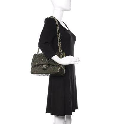 Chanel Striated Patent Quilted Jumbo Double Flap Green 3 of 11