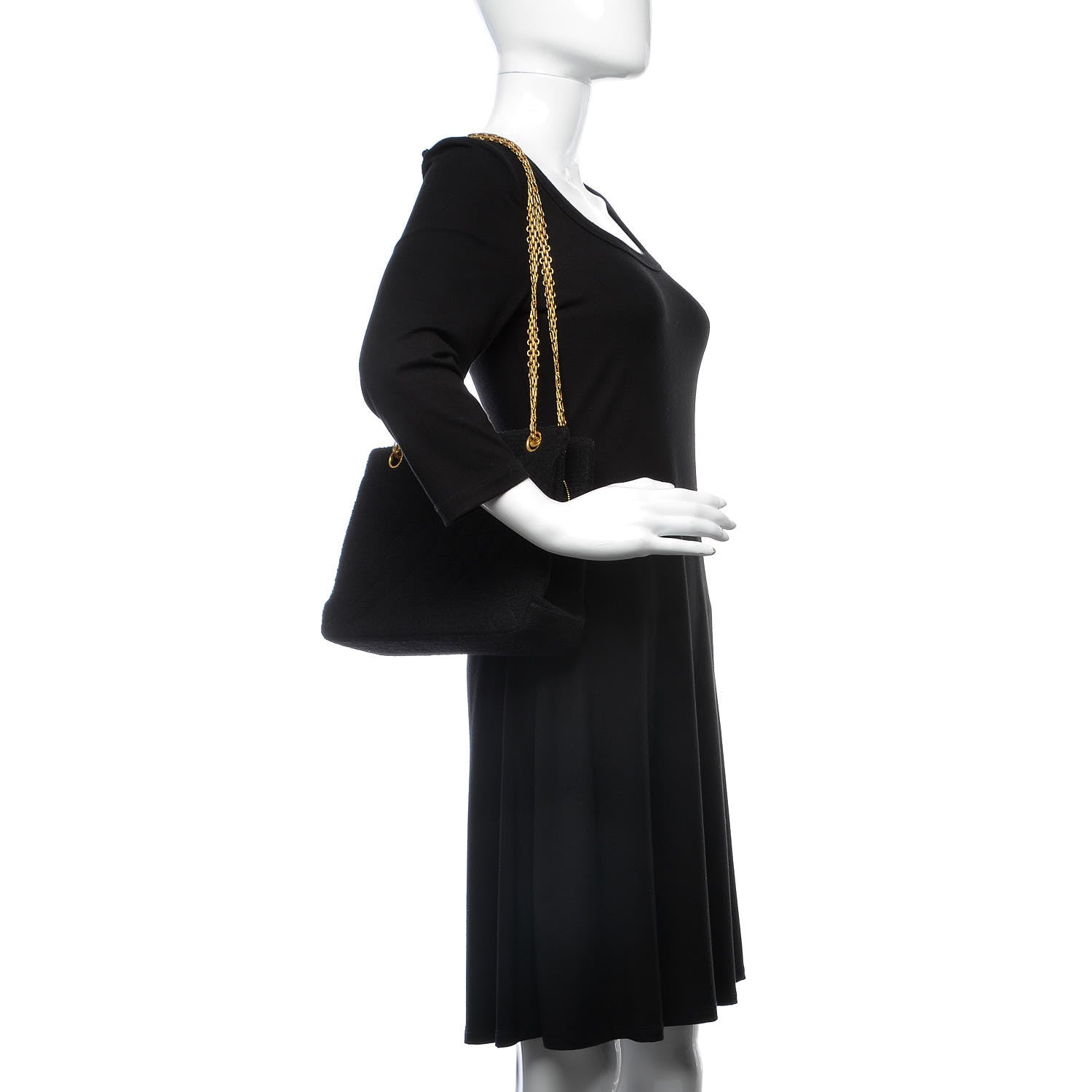 Chanel Wool Boucle Chevron Quilted Shoulder Bag Black 3 of 11