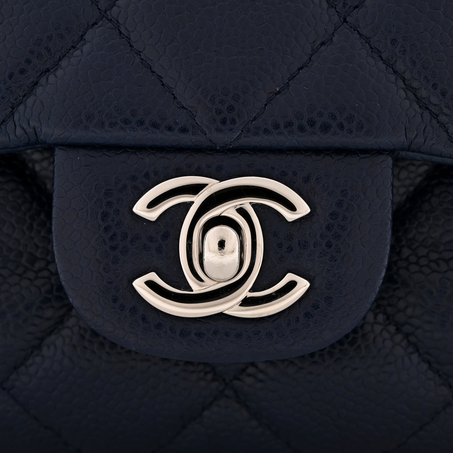Caviar Quilted Clutch With Chain Flap Navy Blue