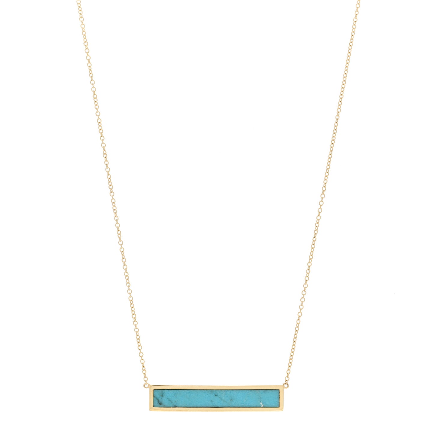 18K Yellow Gold Turquoise Inlay Bar Necklace