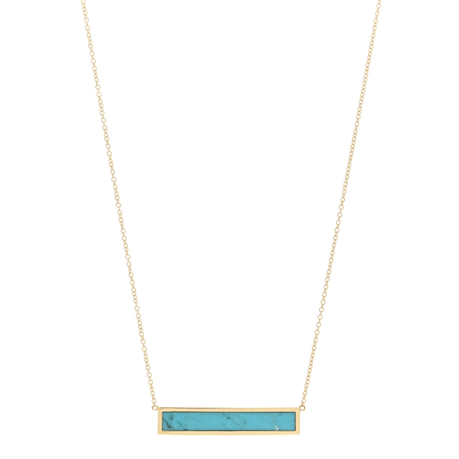 Jennifer Meyer 18K Yellow Gold Turquoise Inlay Bar Necklace 1 of 4