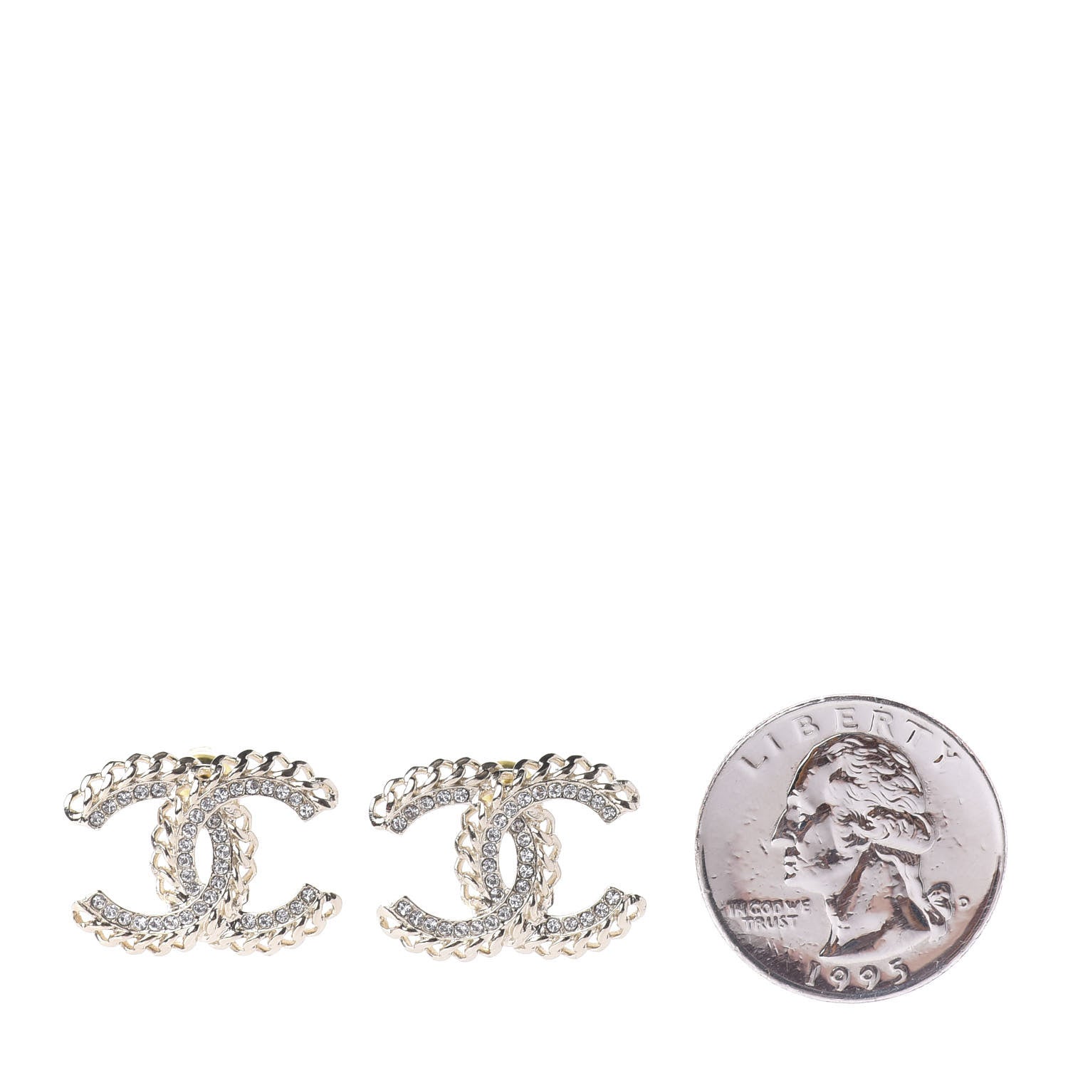 Chanel Crystal Chain CC Earrings Gold 2 of 5