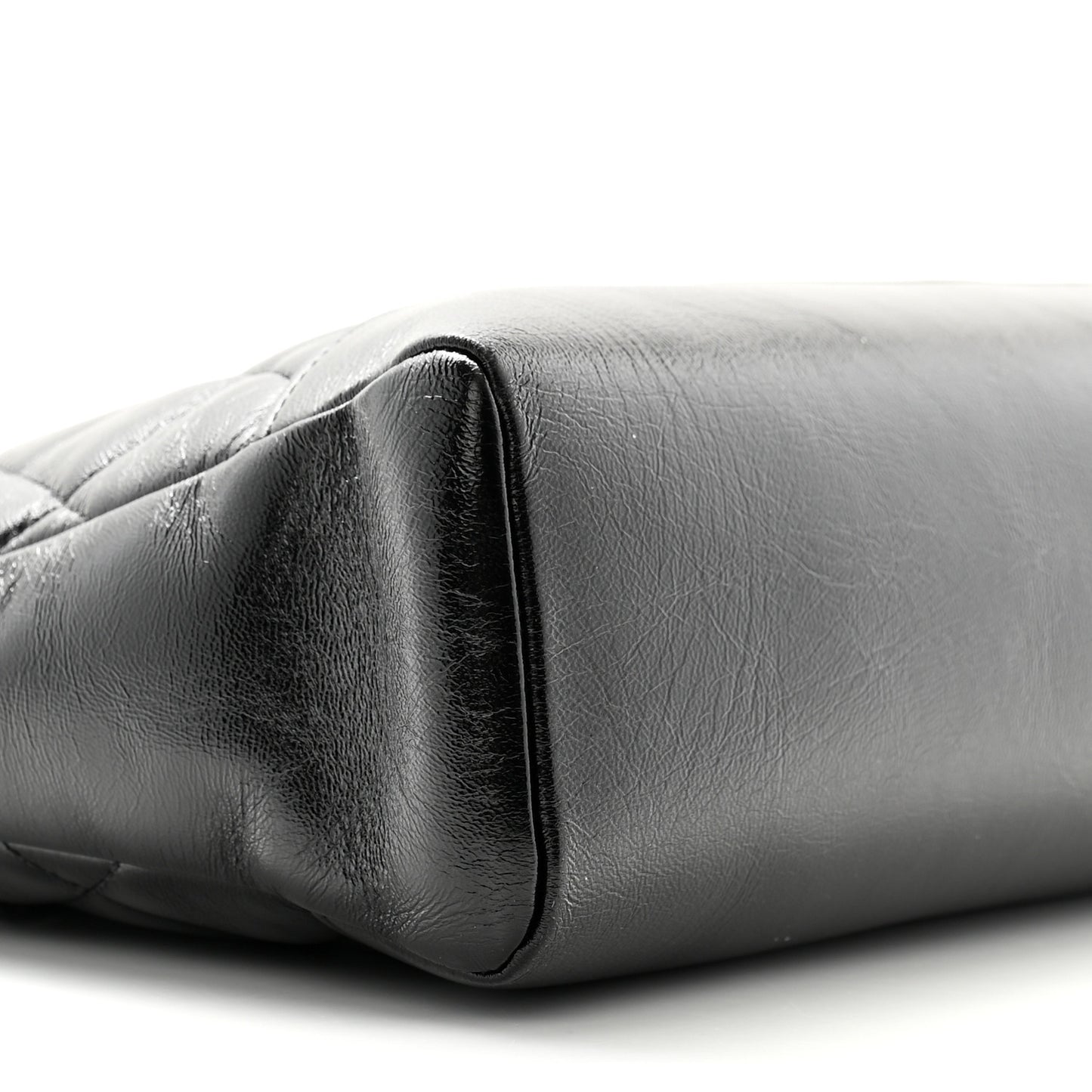 Shiny Lambskin Quilted 31 Shopping Bag Black