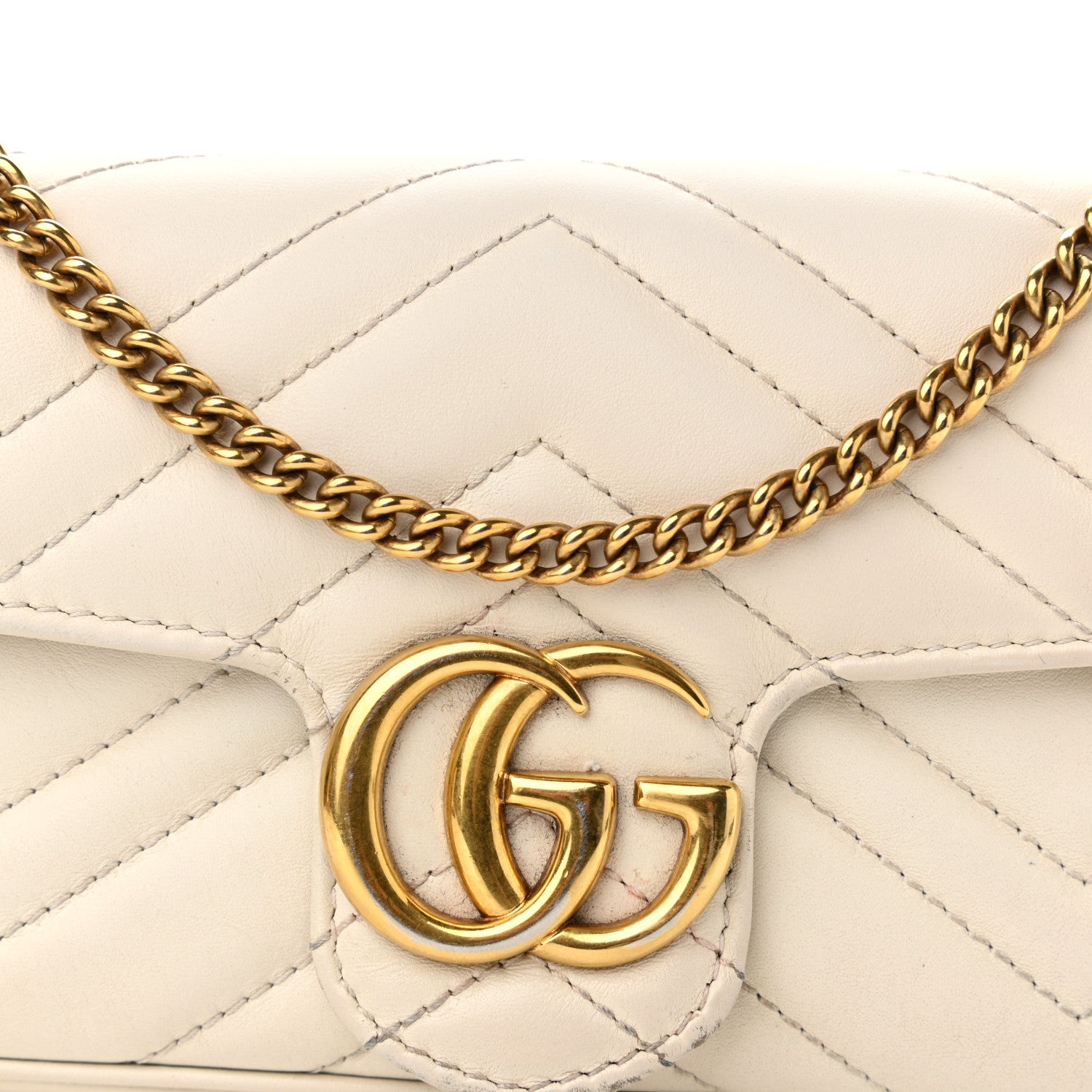 Gucci Calfskin Matelasse Super Mini GG Marmont Shoulder Bag White 8 of 17