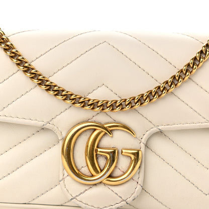 Gucci Calfskin Matelasse Super Mini GG Marmont Shoulder Bag White 8 of 17