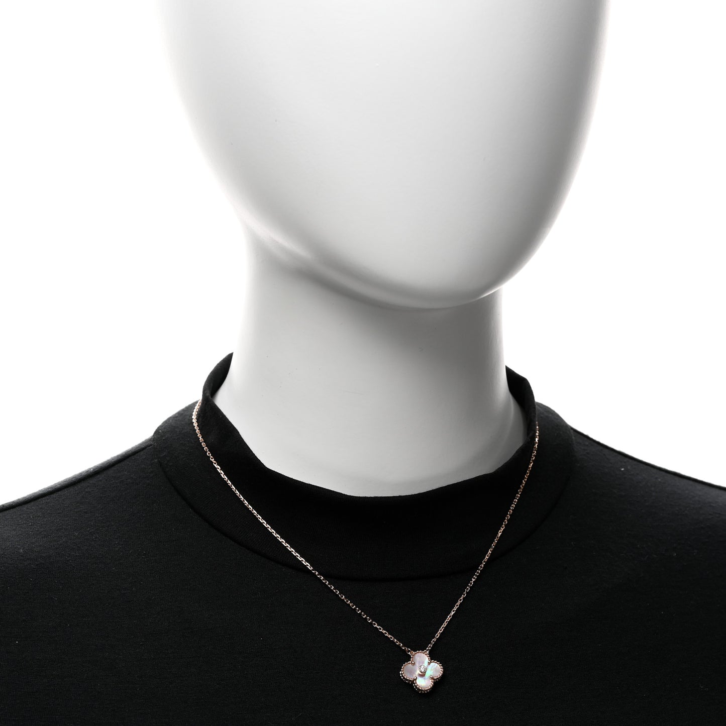 18K Rose Gold Diamond Pink Mother of Pearl Vintage Alhambra Pendant Necklace