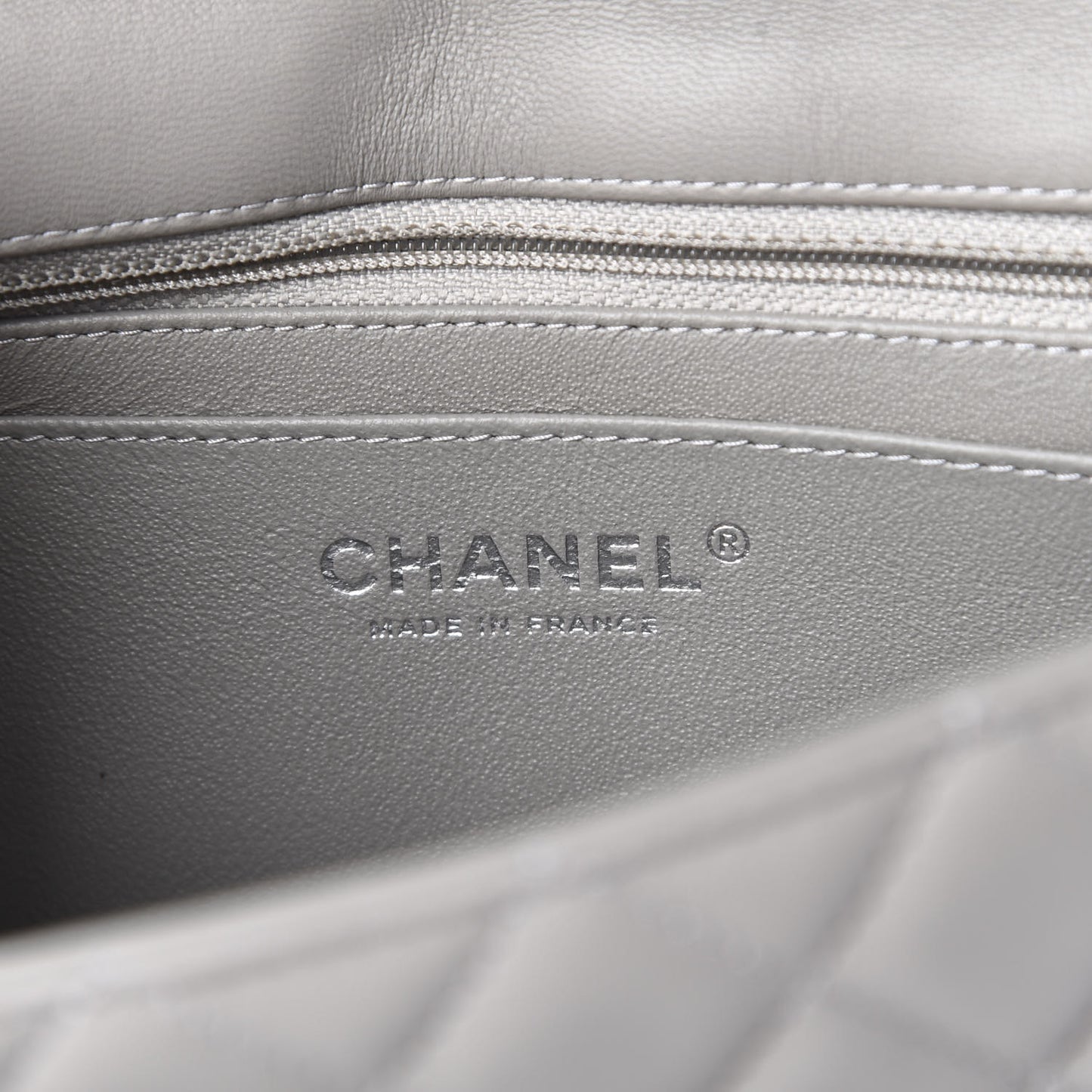 Lambskin Quilted Mini Rectangular Flap Grey