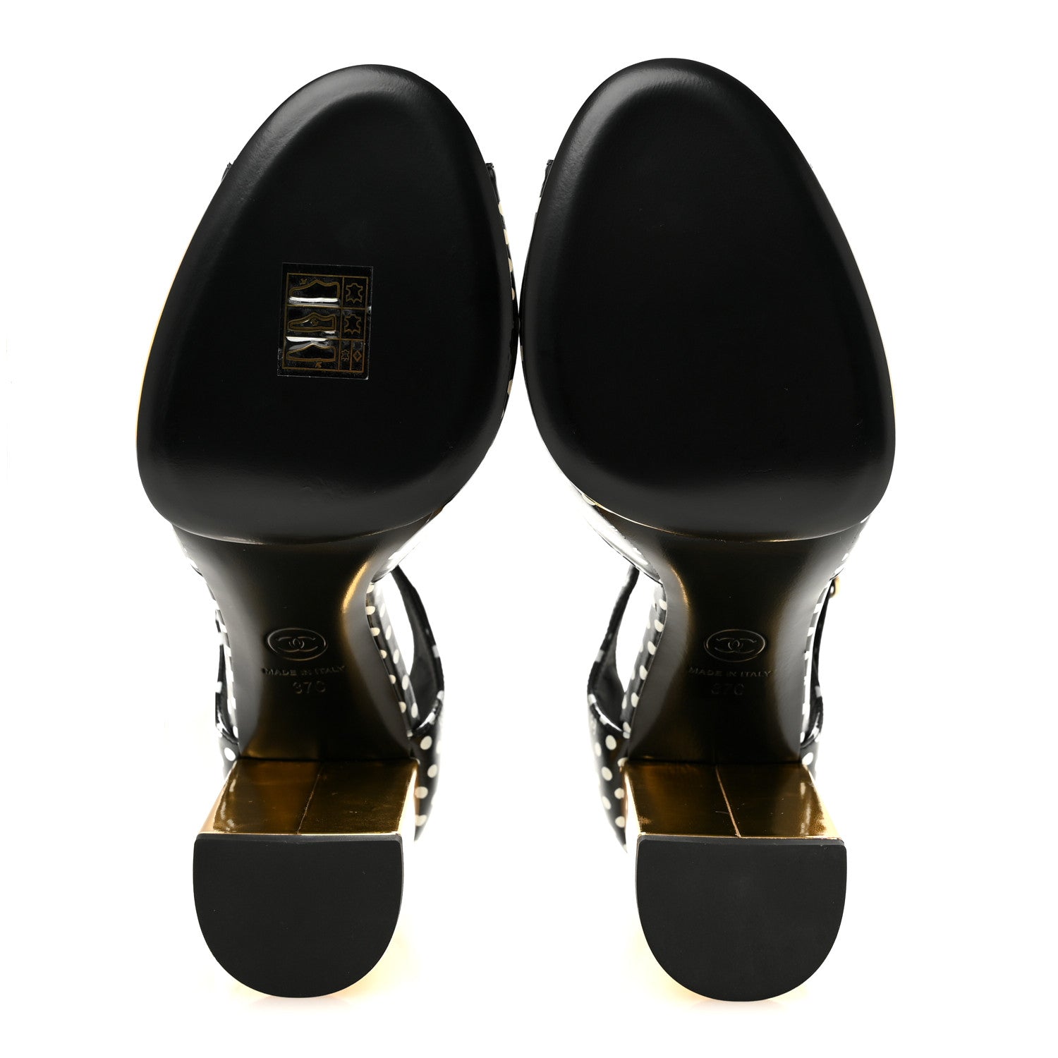 Chanel Printed Calfskin Polka Dot CC Platform Sandals 37 Black White 6 of 9