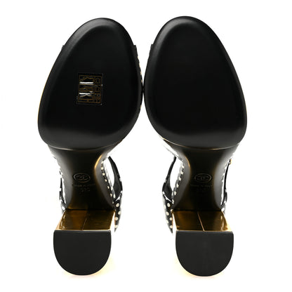 Chanel Printed Calfskin Polka Dot CC Platform Sandals 37 Black White 6 of 9
