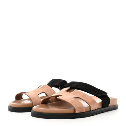 Hermes Suede Goatskin Womens Chypre Sandals 41 Rose Perle Black 3 of 10