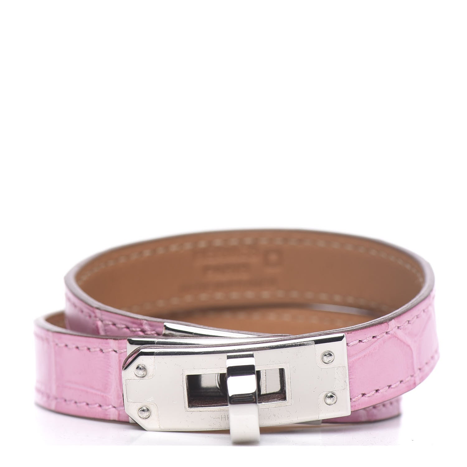 Hermes Matte Alligator Kelly Double Tour Bracelet 5P Pink 1 of 7