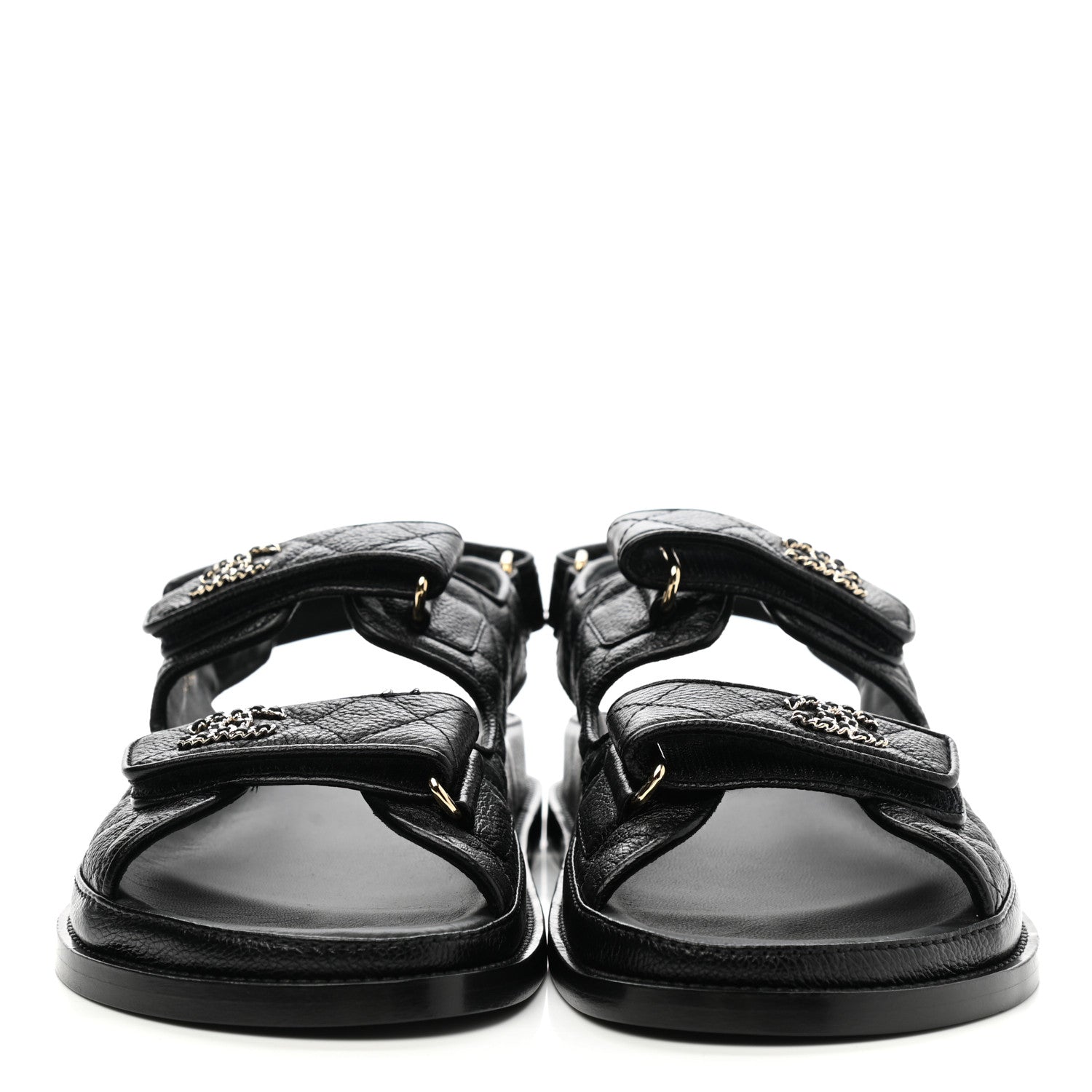 Chanel Grained Calfskin Velcro Dad Sandals 39.5 Black 2 of 9