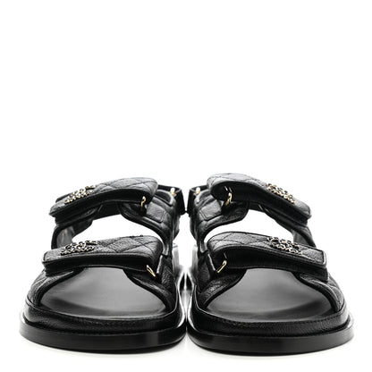 Chanel Grained Calfskin Velcro Dad Sandals 39.5 Black 2 of 9