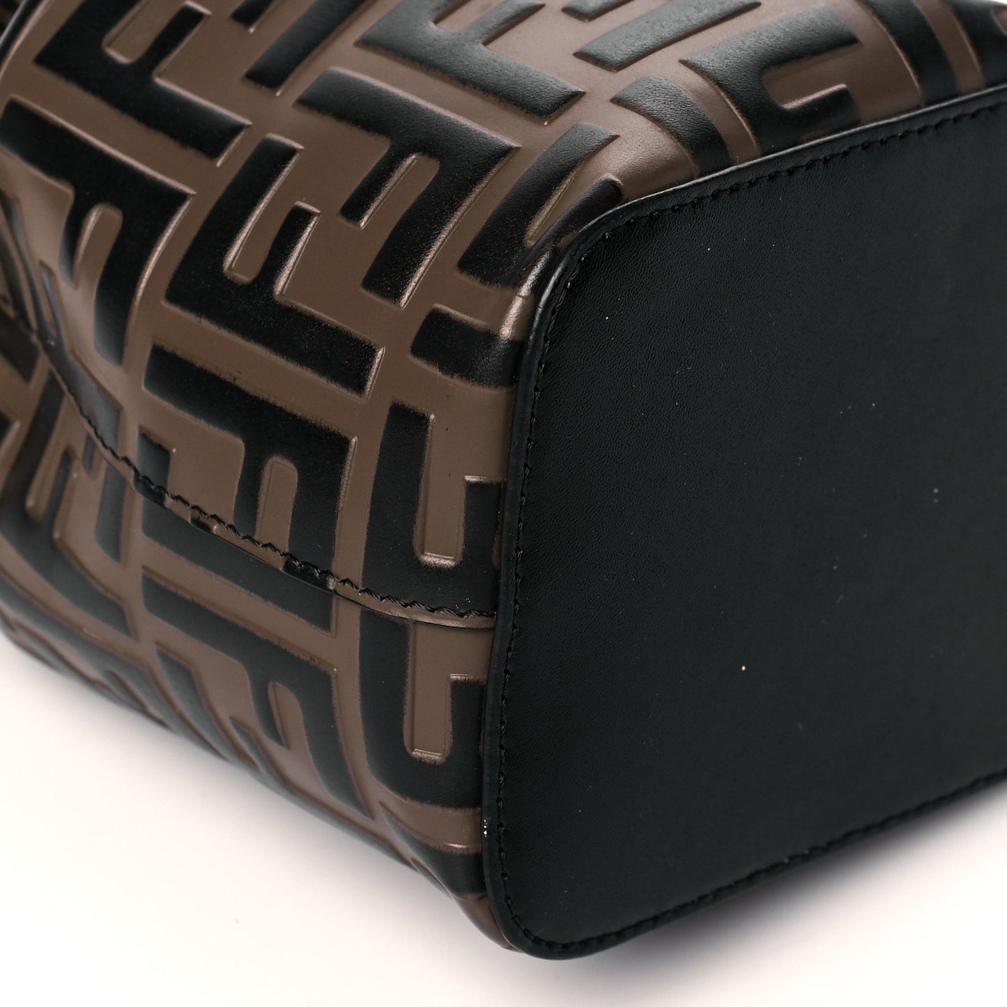 Vitello Liberty F is Fendi Bi-Color FF 1974 Embossed Mini Mon Tresor Bucket Bag Maya Black