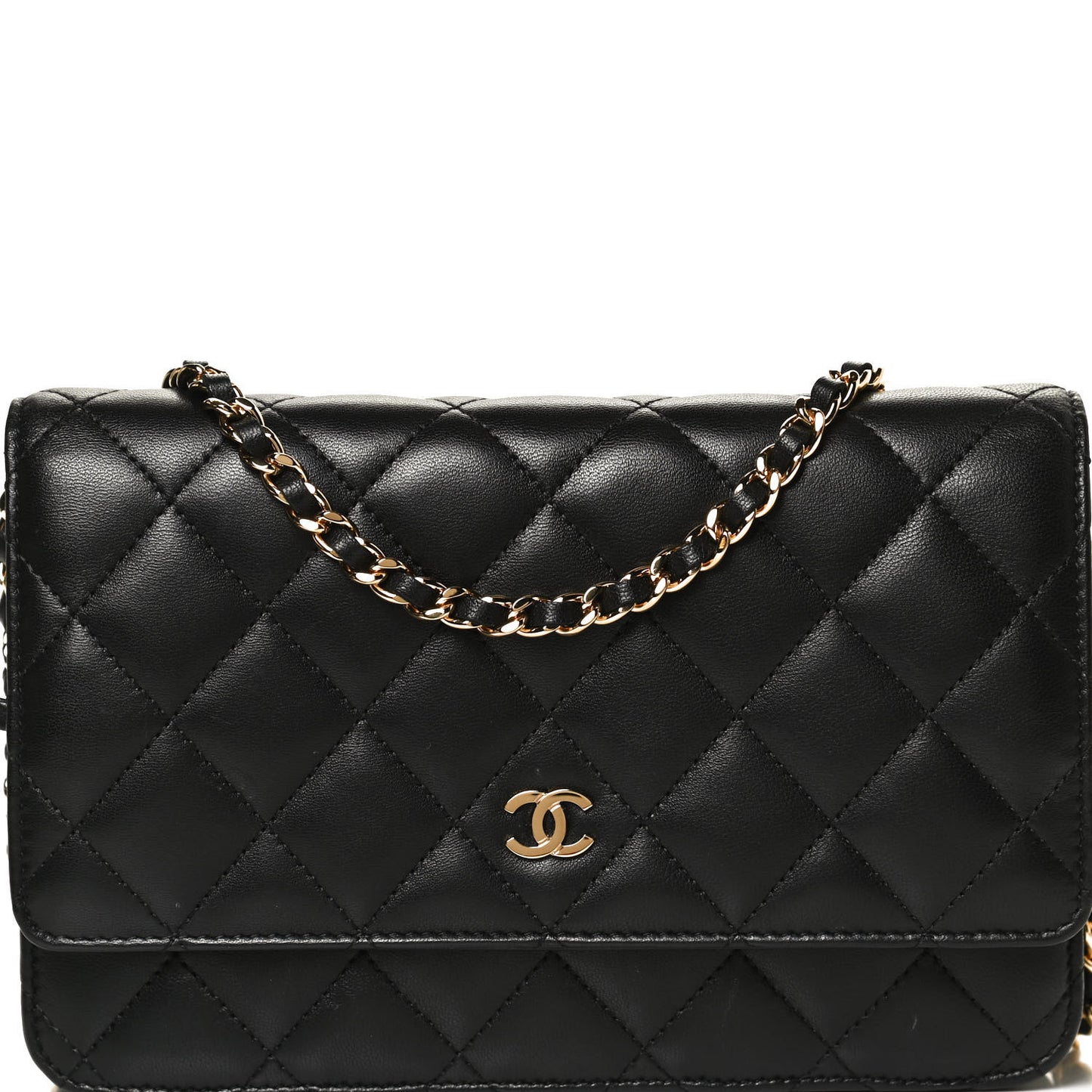 Lambskin Quilted Wallet On Chain WOC Black